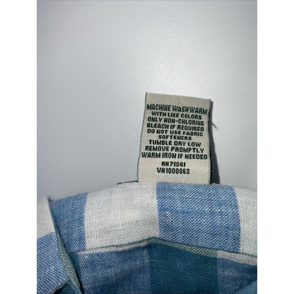 LL Bean Shirt Men Large 100% Linen Windowpane Plaid Button Down Blue - Picture 8 of 11